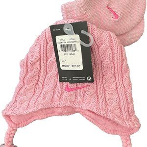 Nike Girls One Size Double Knit Hat & Mitten Set (12/24 M) Pink